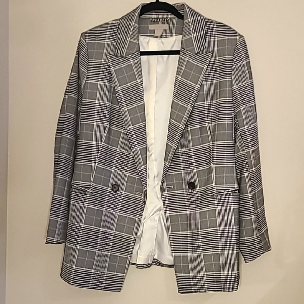 Oversized Blazer Gray Plaid